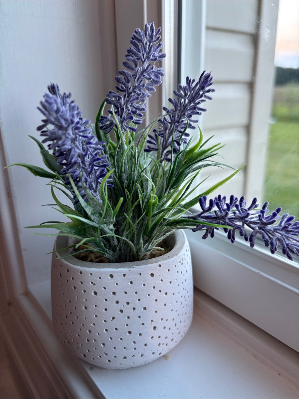 Artificial Lavender Plant in White Ceramic Pot - Decorative Home Accent